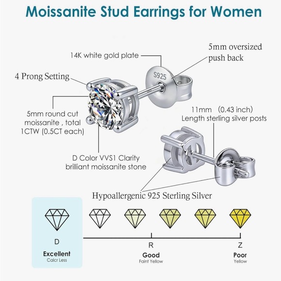 925 Elegant Sterling Silver Stud Earrings - Picture 3 of 3